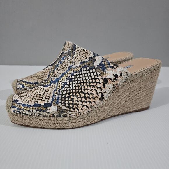Charles David Gramercy Wedge Womens 9 Natural Multi Snake Print Espadrille Mule - Picture 1 of 13